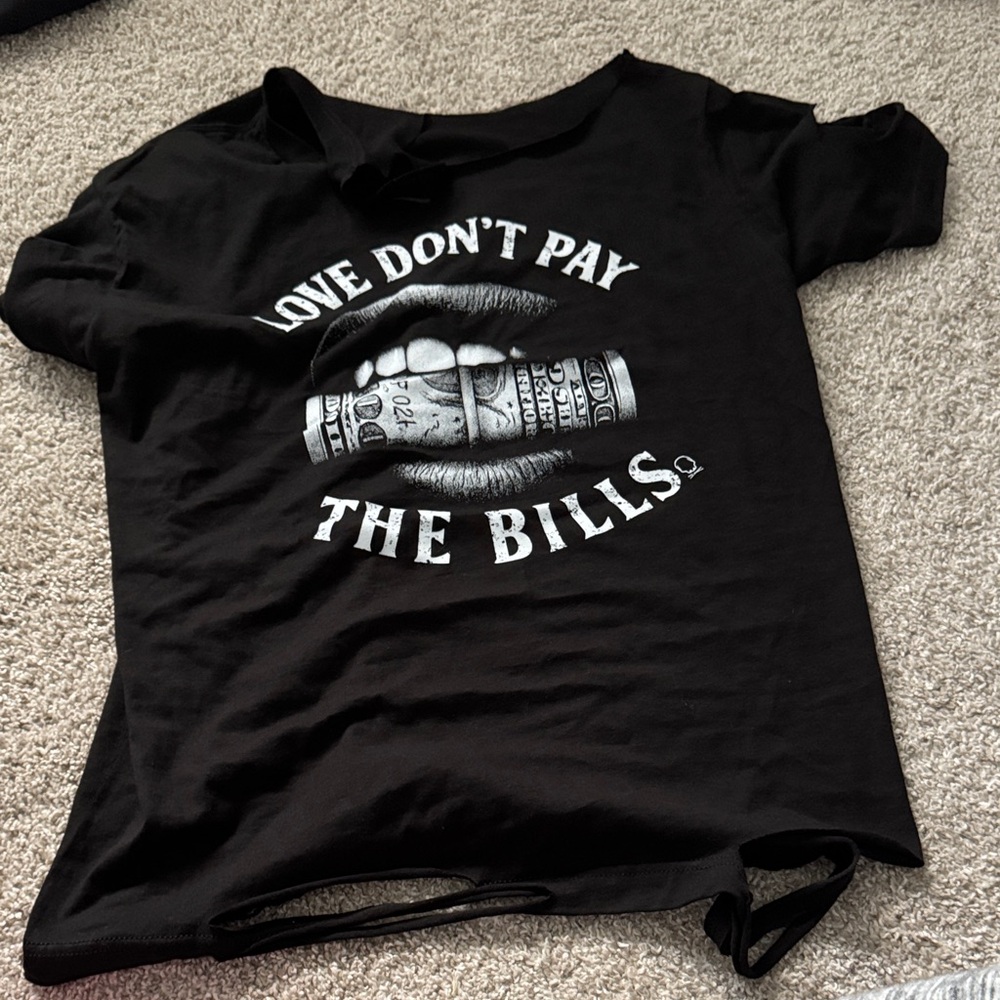 The drive clothing Black white destructed road rash Graphic Tee love bills large